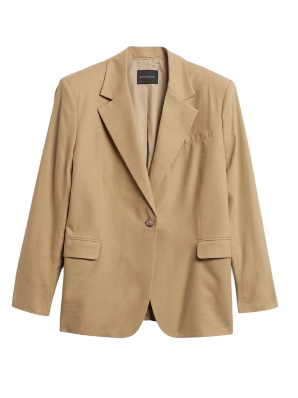 Banana Republic LENA RELAXED LINEN-BLEND BLAZER Tan Single-Button Women's Large